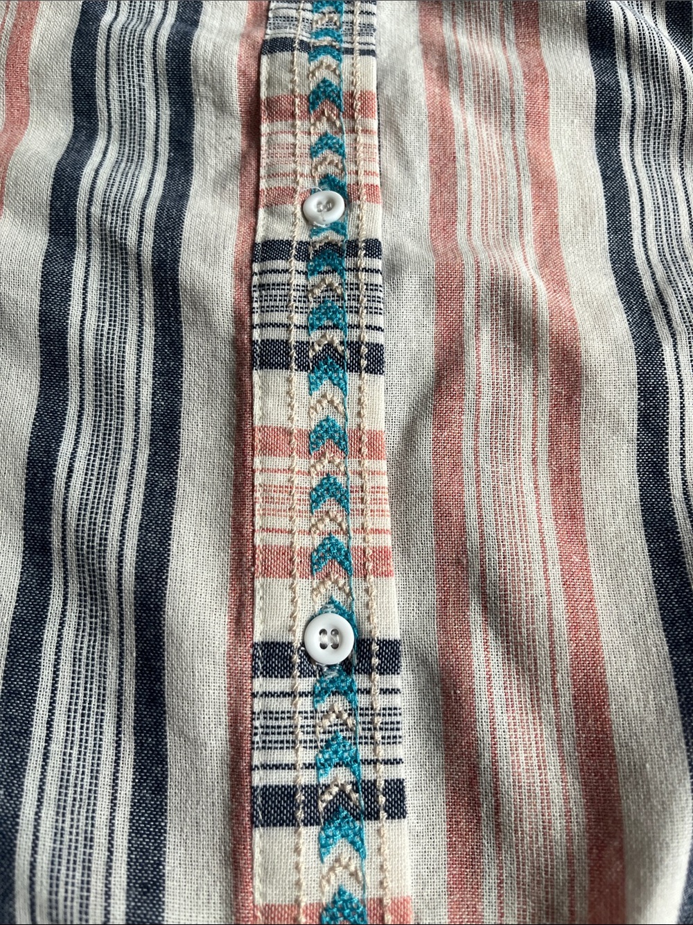 ANDREE BY UNIT Boho Pink/Navy Striped Embroidered Cotton Tie FrontTunic Size S - Picture 12 of 13